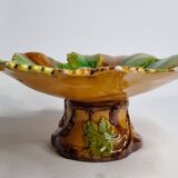 Old Villeroy and Boch compotier, decorated with green and ocher vine leaves, 1900
