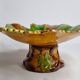 Old Villeroy and Boch compotier, decorated with green and ocher vine leaves, 1900
