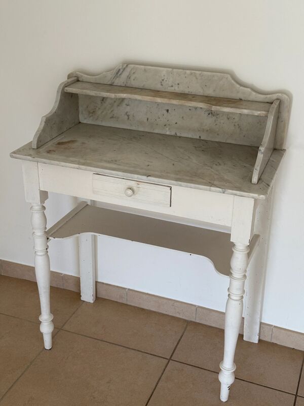 Bureau coiffeuse en bois et marbre shabby chic