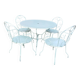 Garden furniture set with 1 table, 2 armchairs, and 2 chairs in antique green wrought iron.