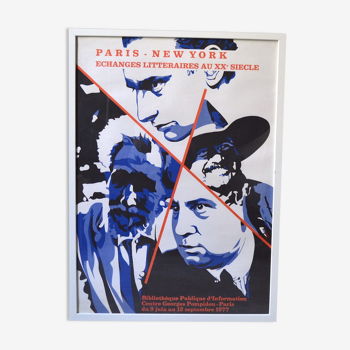 Affiche exposition Paris-New York du Centre Georges Pompidou - 1977 - Echanges littéraires