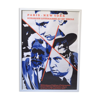 Poster exhibition Paris-New York of the Centre Georges Pompidou - 1977 - Literary exchanges