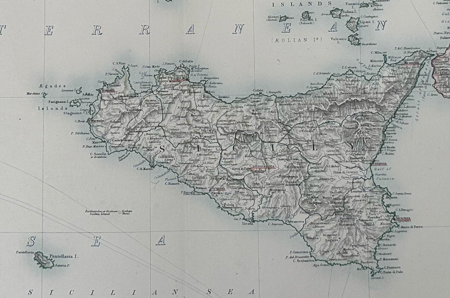 Map of Italy (Southern Sheet) circa 1869 Keith Johnston Royal Atlas