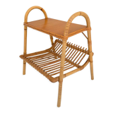 Magazine rack with vintage rattan top