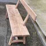 Renovated vintage farmhouse bench with a backrest in solid oak from the 20th century, 180cm.