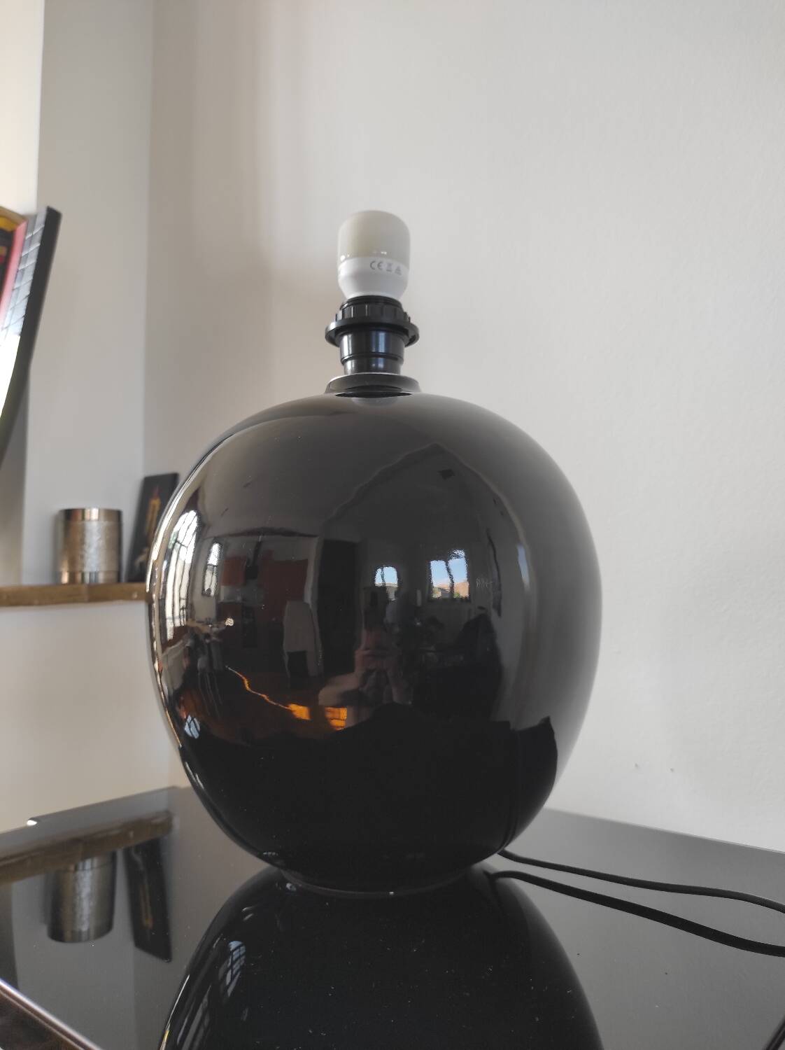 Vintage black ceramic globe lamp – Montgolfier Ceramics (Durta)
