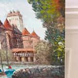 Oil painting on canvas chateau signed vintage