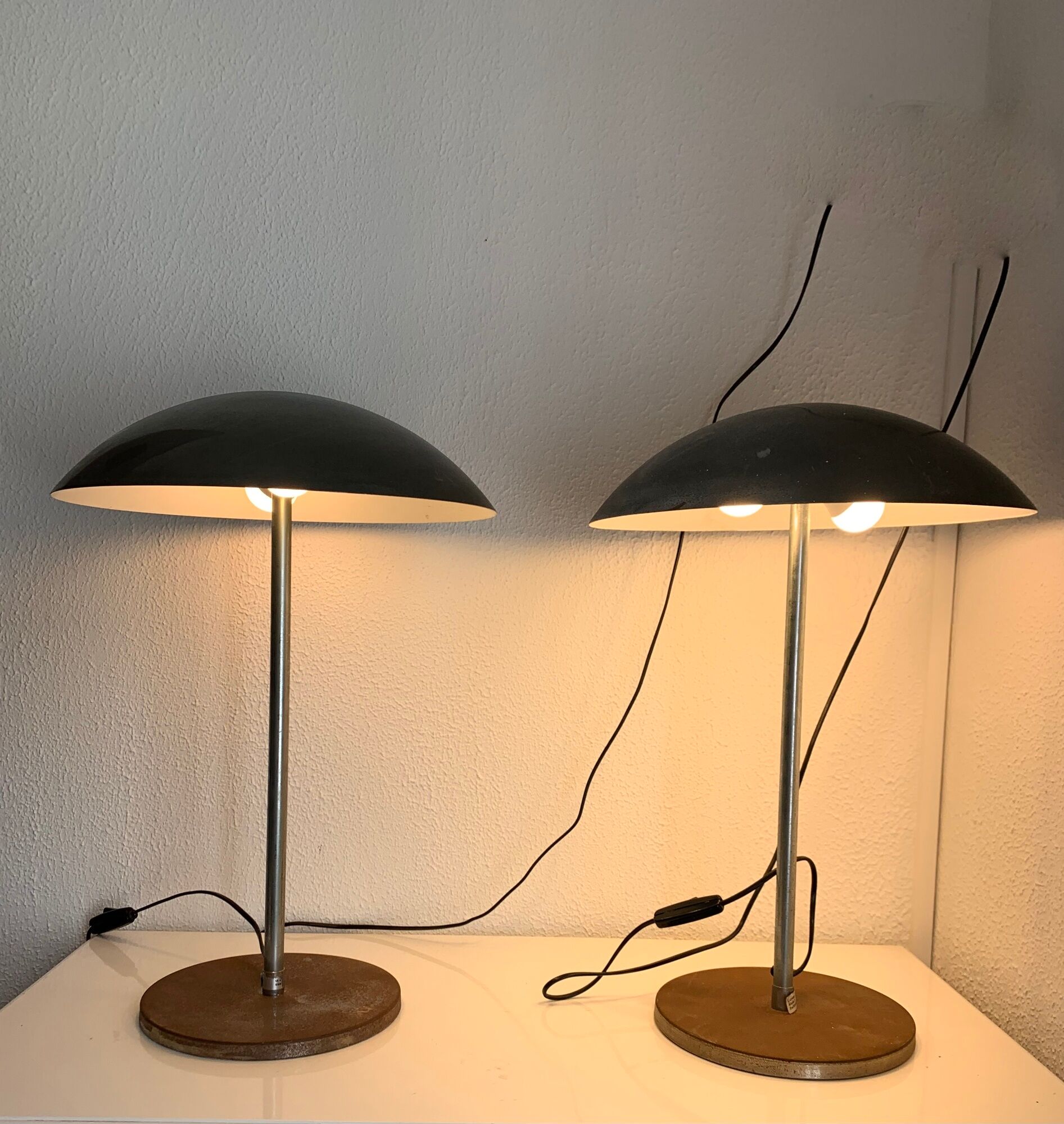 Pair vintage lamps 1970 table Lumess Switzerland - 51 cm