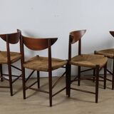 Set of 4 Scandinavian chairs by Peter Hvidt – teak & cord – 1960s