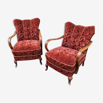 Pair of armchairs year 50 burgundy fabric