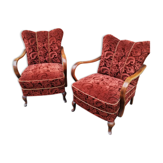 Pair of armchairs year 50 burgundy fabric