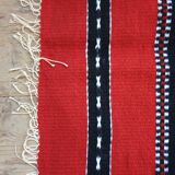 Traditional rustic red wool rug with stylized design and stripes, authentic hand-woven 160x230cm