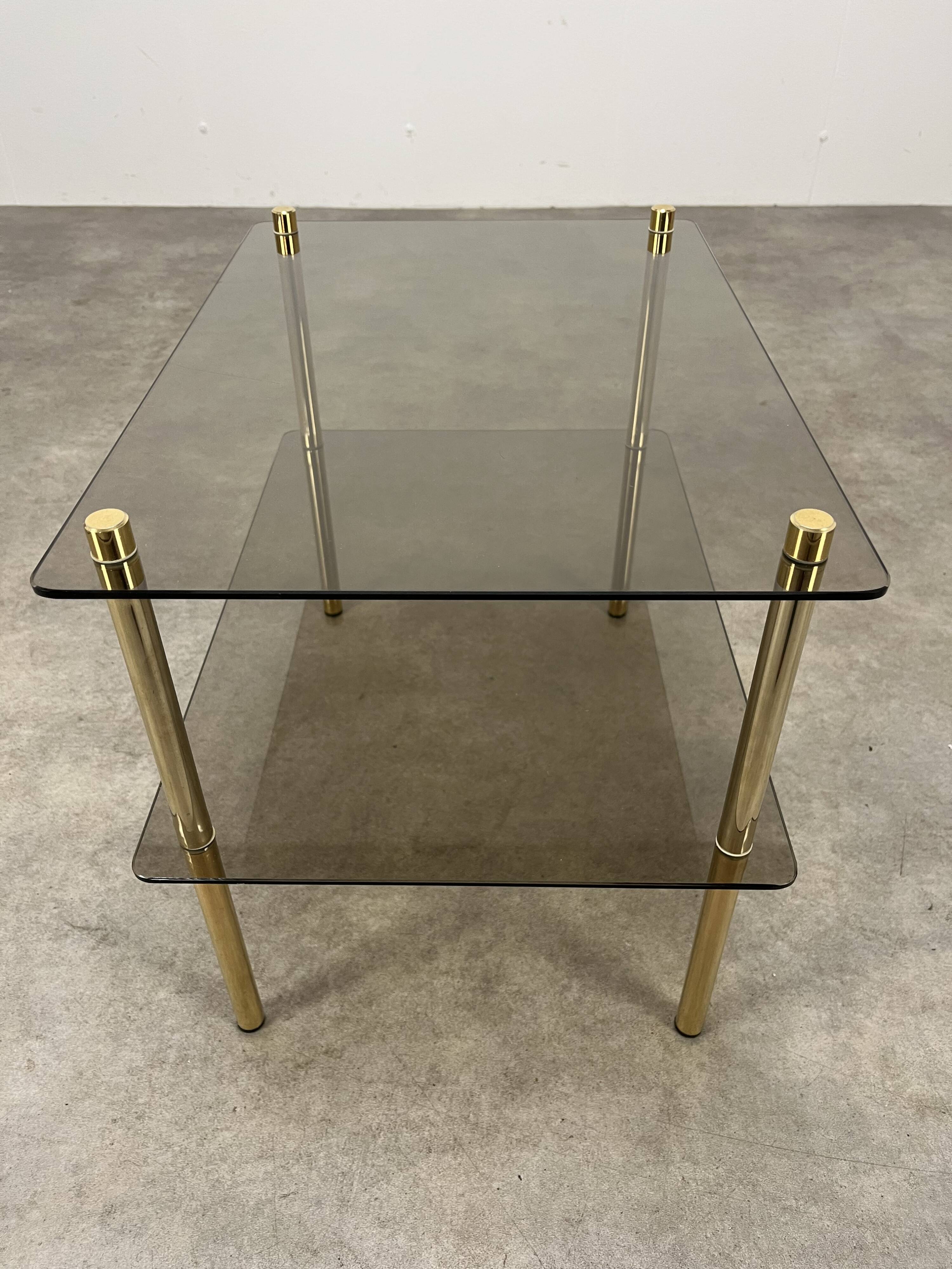 Smoked glass and gold metal side table, 1970s