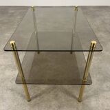 Smoked glass and gold metal side table from the 70s, end table
