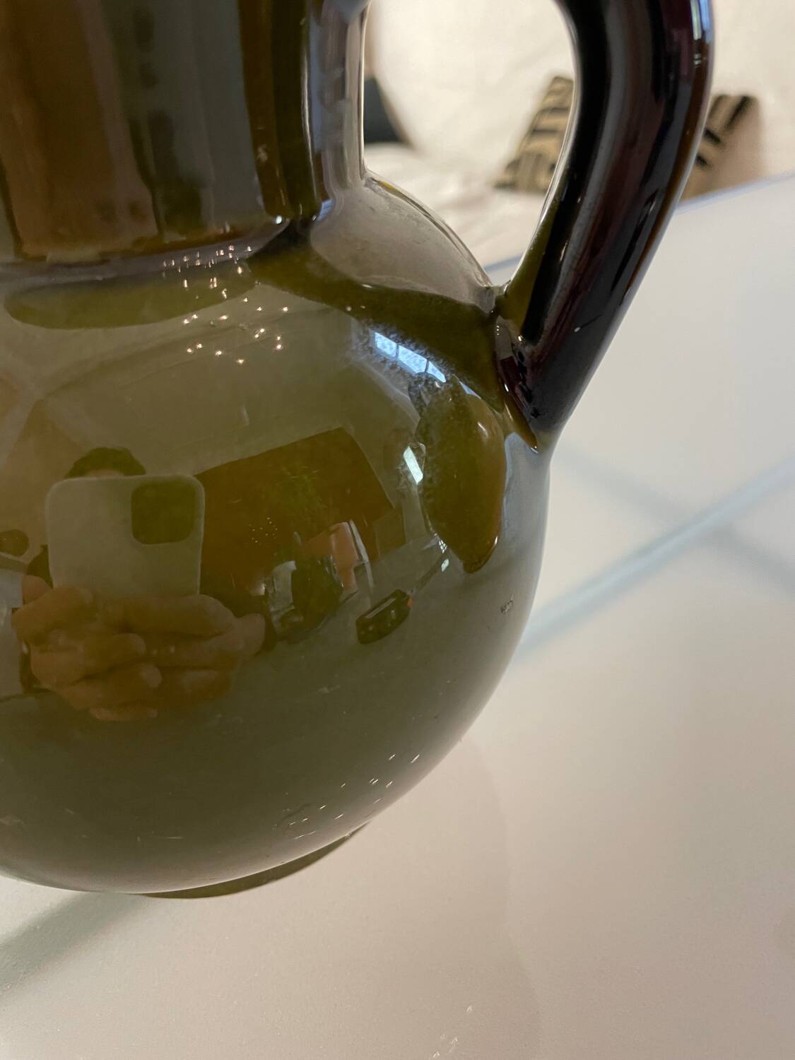 Pitcher in Provence khaki varnished clay signature Camares