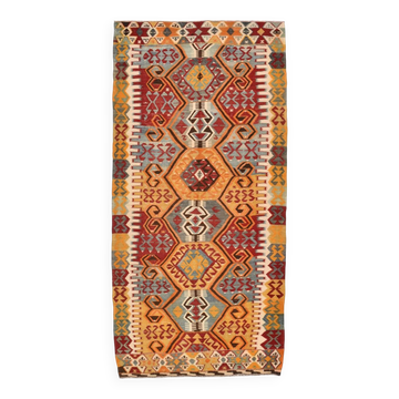 5x10 Red & Orange Geometric Vintage Kilim Rug,142x302Cm