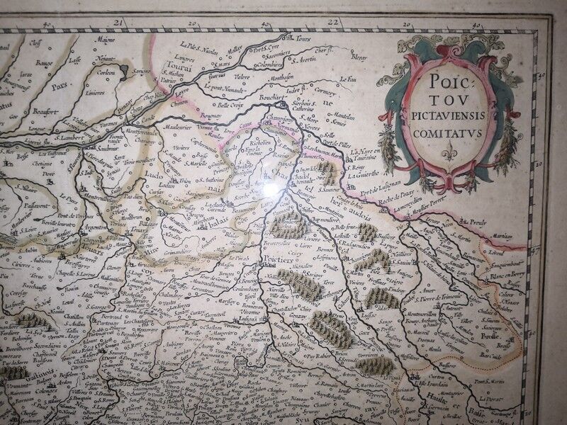 Authentic old map of the seventeenth century of Poitou by judocus Hondius 1630 double-sided