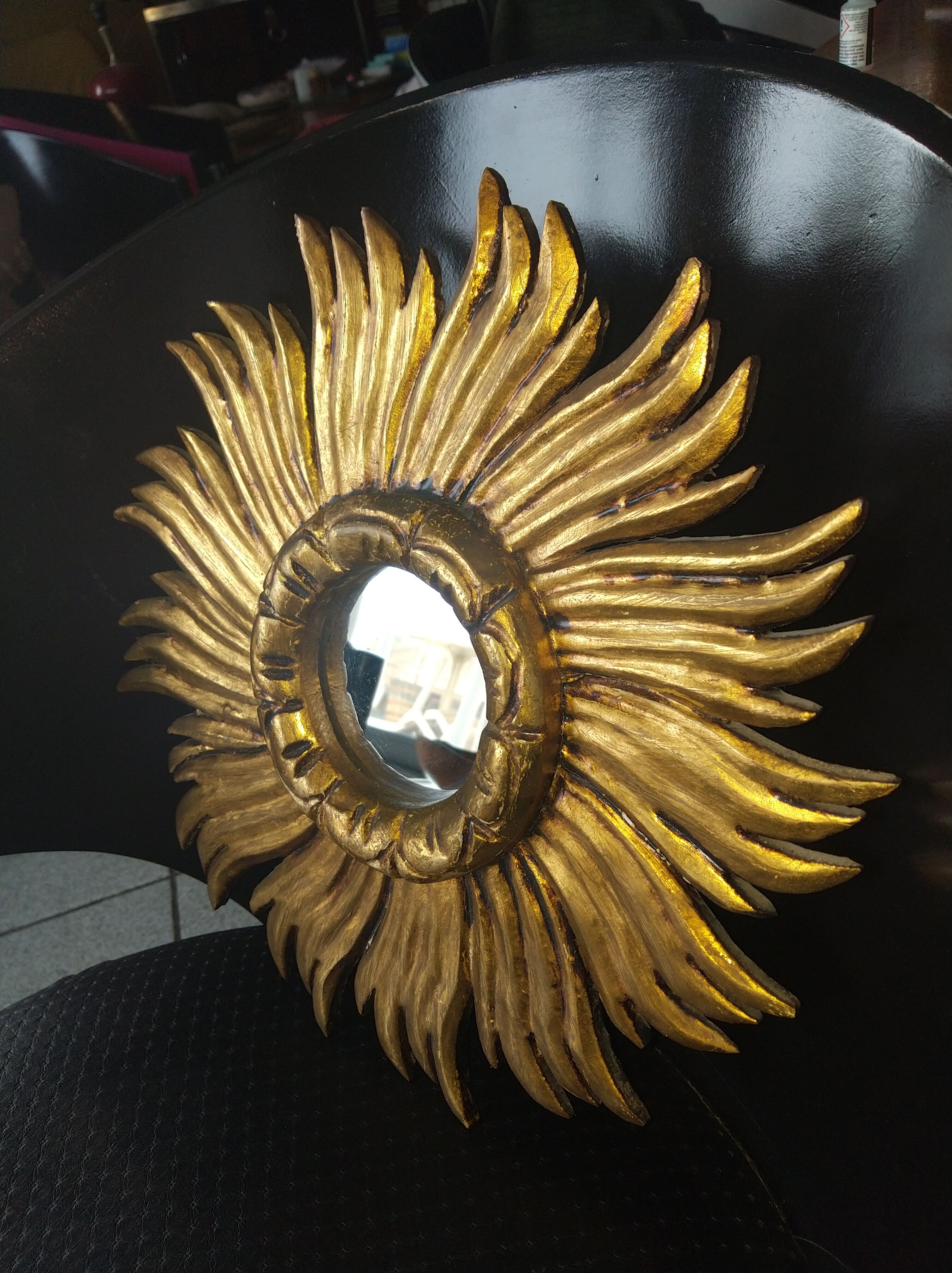 Golden wood sun mirror circa 1960