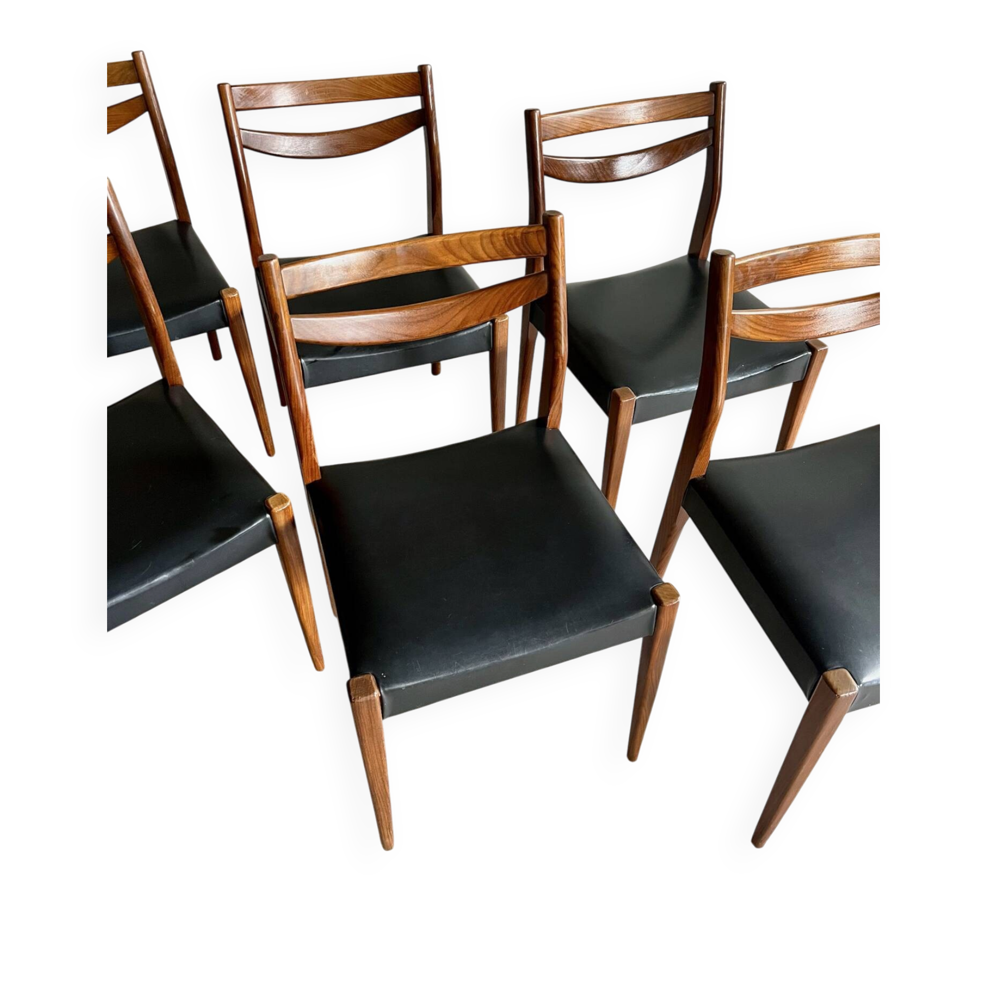 Scandinavian teak and faux leather chairs - set of 6