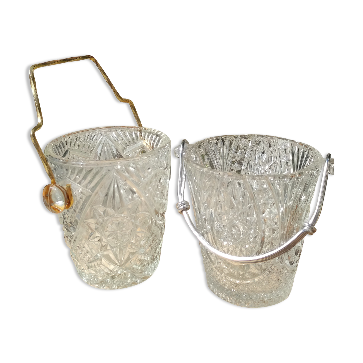 Vintage glass ice buckets or ice cubes made of thick glass