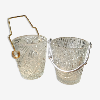 Vintage glass ice buckets or ice cubes made of thick glass