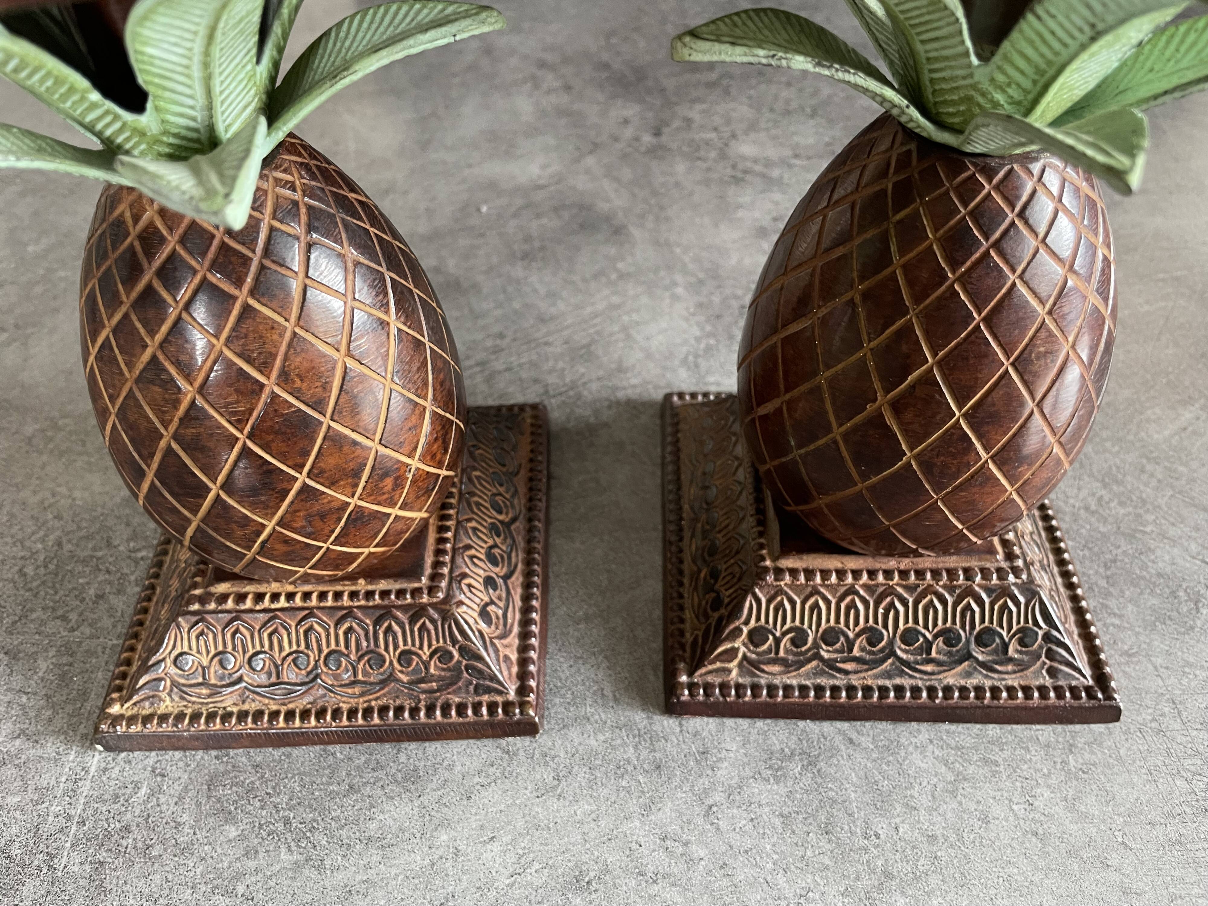 Pair of vintage bronze pineapple candlesticks