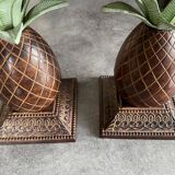 Pair of vintage bronze pineapple candlesticks