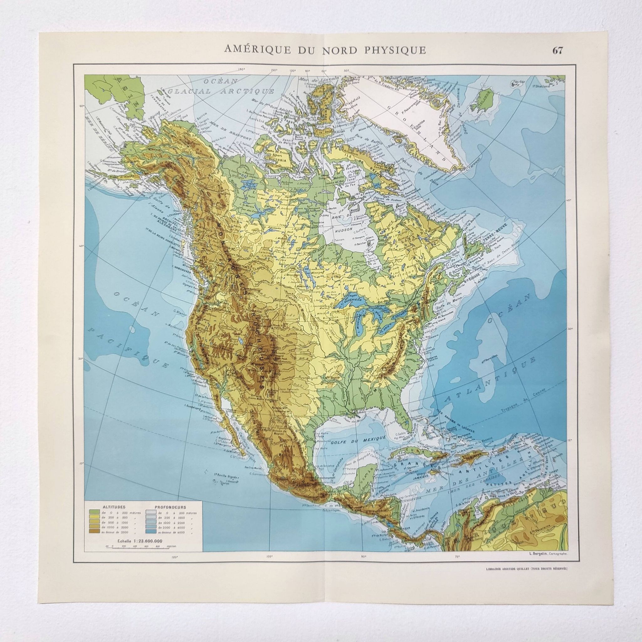Carte Amérique du Nord vintage de 1950