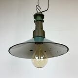 Industrial Green Enamel Factory Pendant Lamp with Cast Aluminium Top, 1960s
