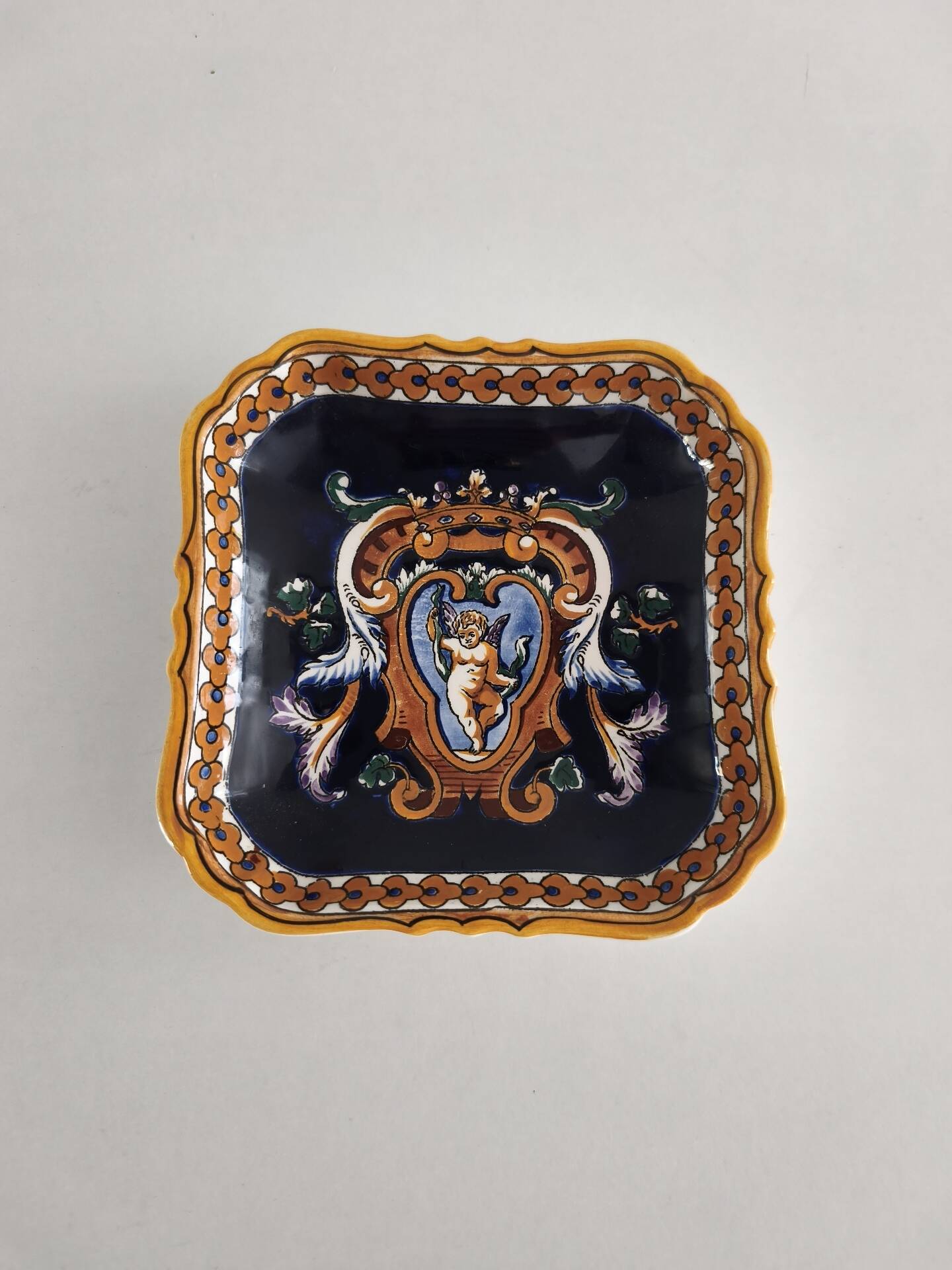 Coupelle carrée / Vide-poche faïence de Gien - Renaissance
