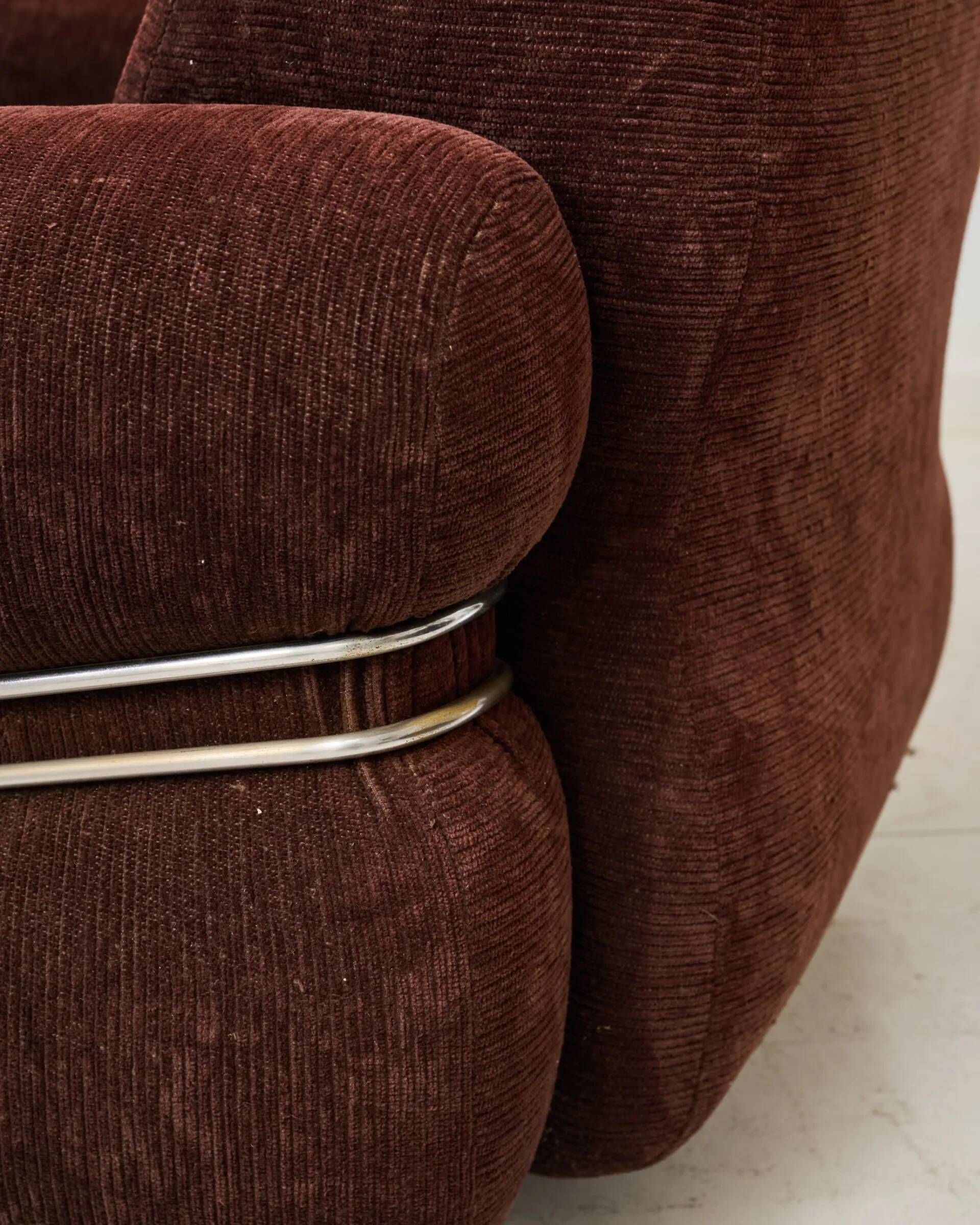 Brown velvet armchair, in the style of Adriano Piazzesi, Italy, 1980s.
