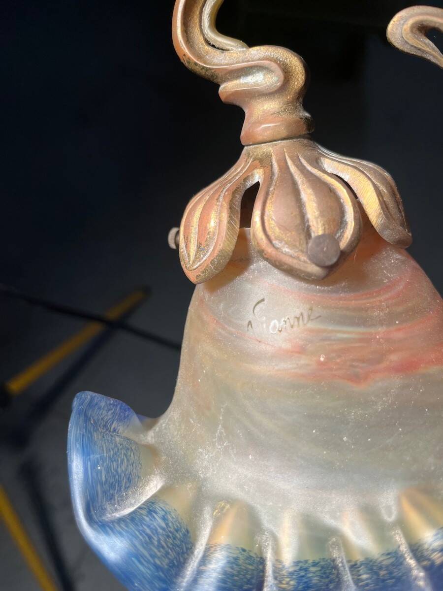 Pair of glass paste wall lights in Art Nouveau style signed Viamme.