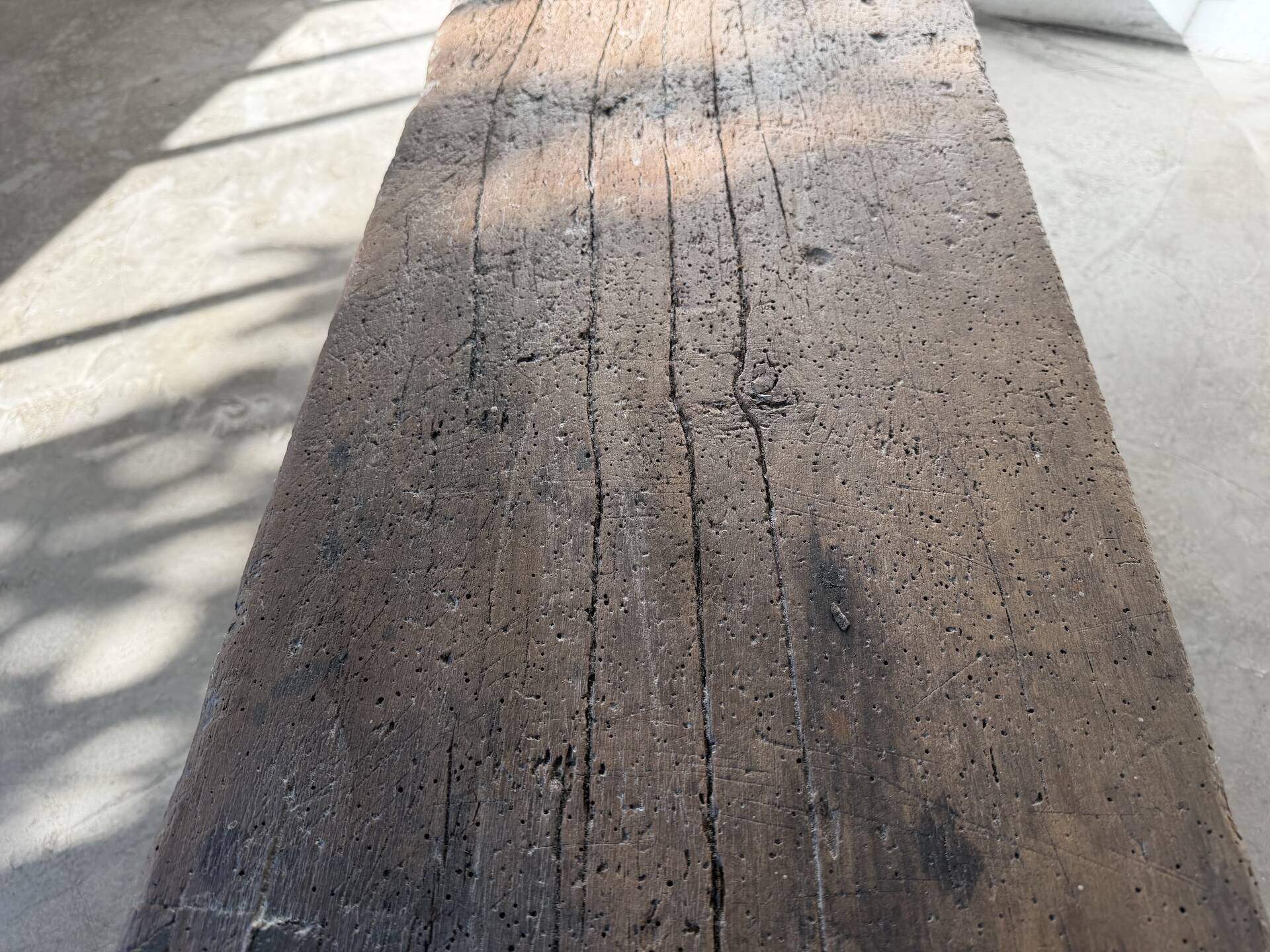 Brutalist Oak Bench – Unique Piece, 20th Century Folk Art
