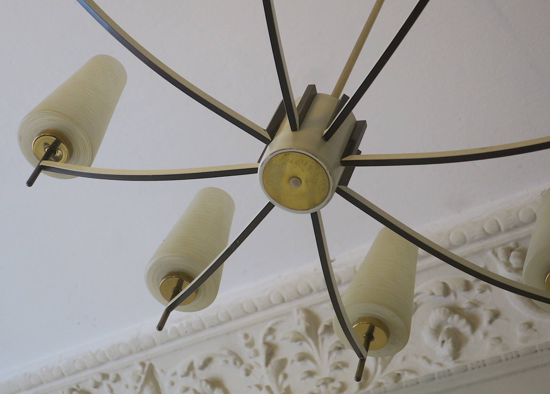 Italian brass and art glass chandelier, 1970s