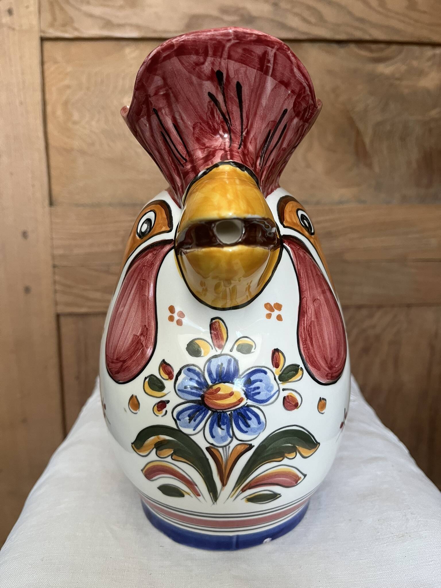 Spanish earthenware pitcher - hand-painted rooster head
