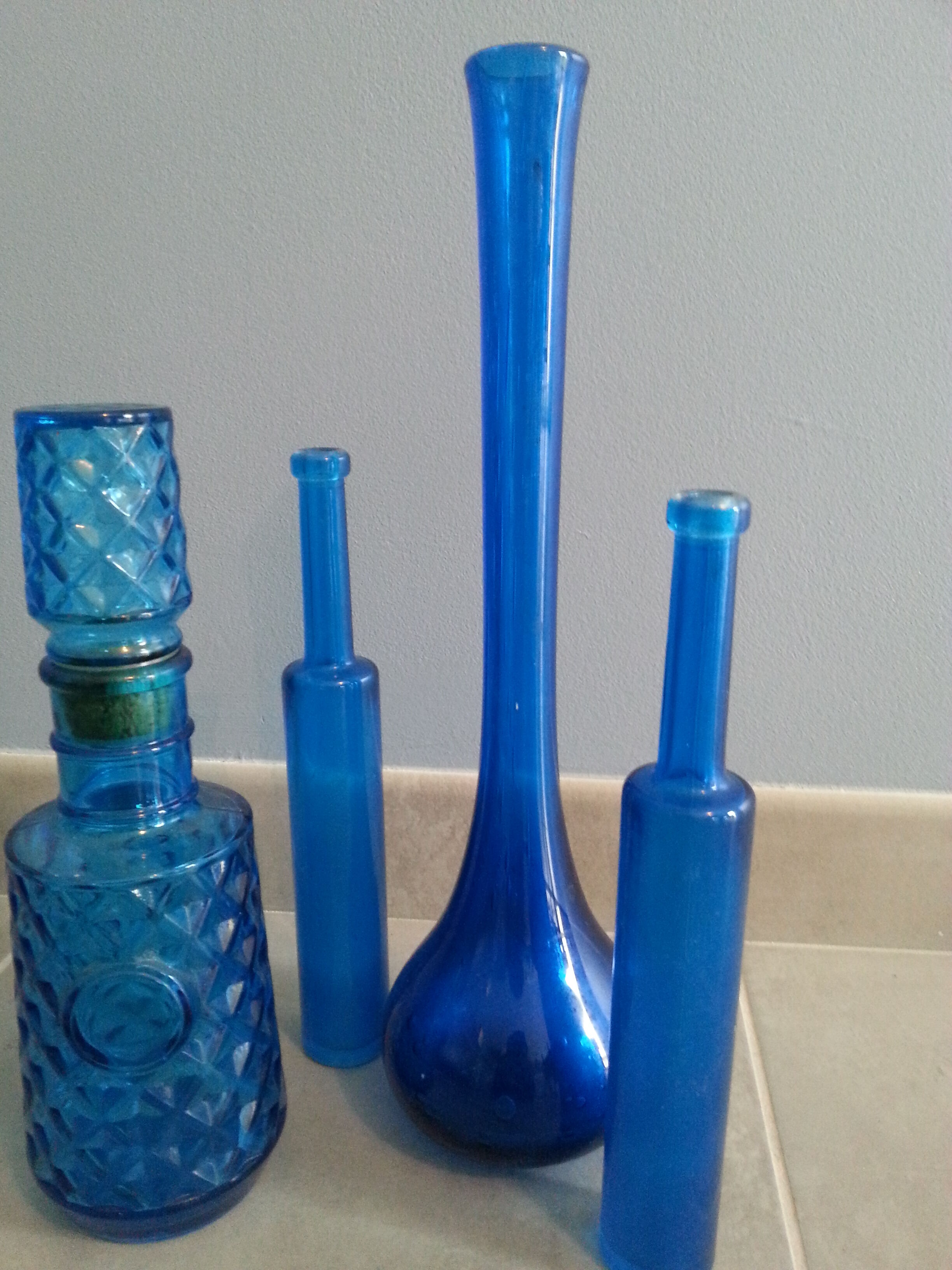 Ensemble blue vintage bouteille vase flacons