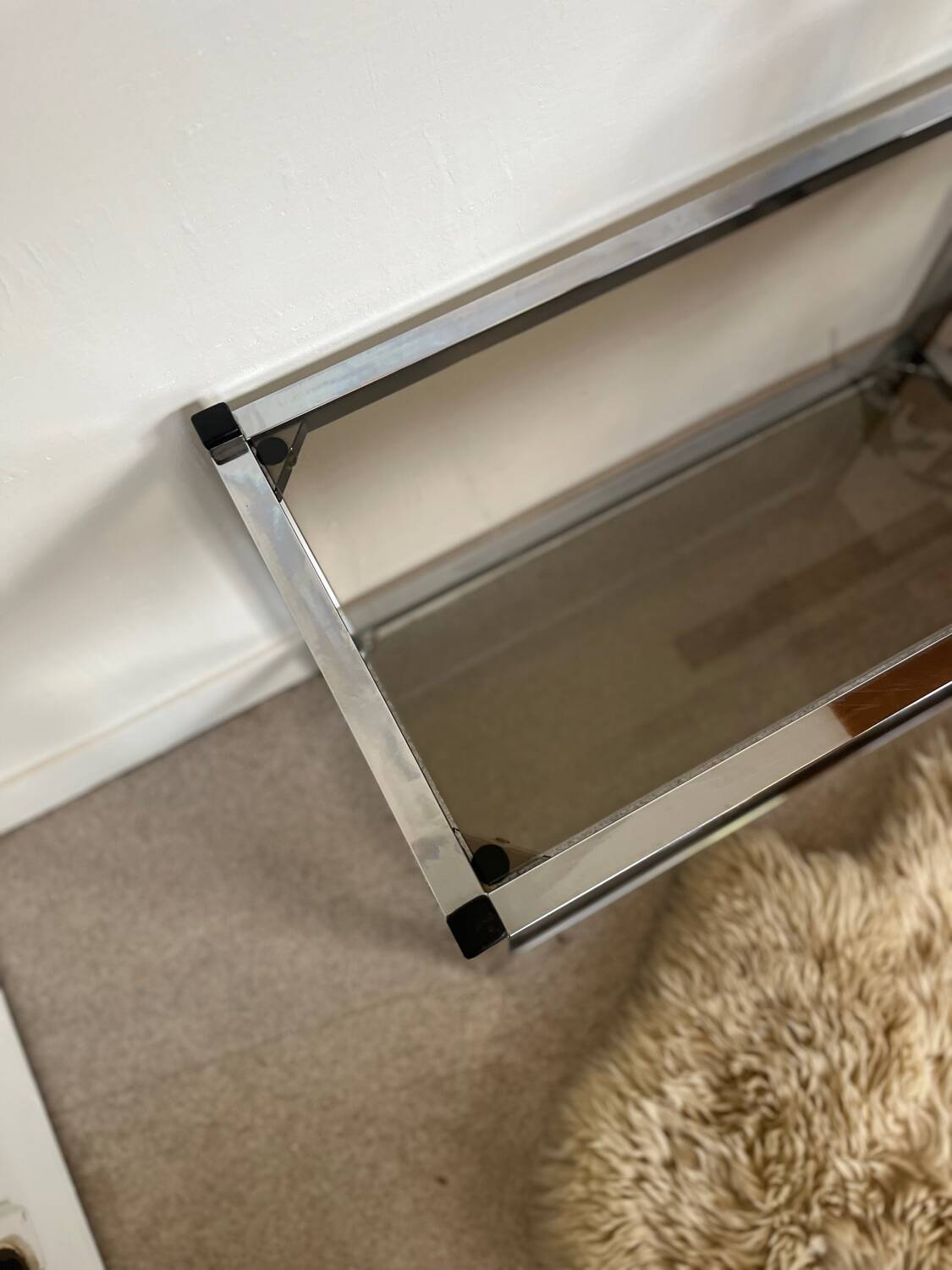 Table basse console verre et chrome vintage