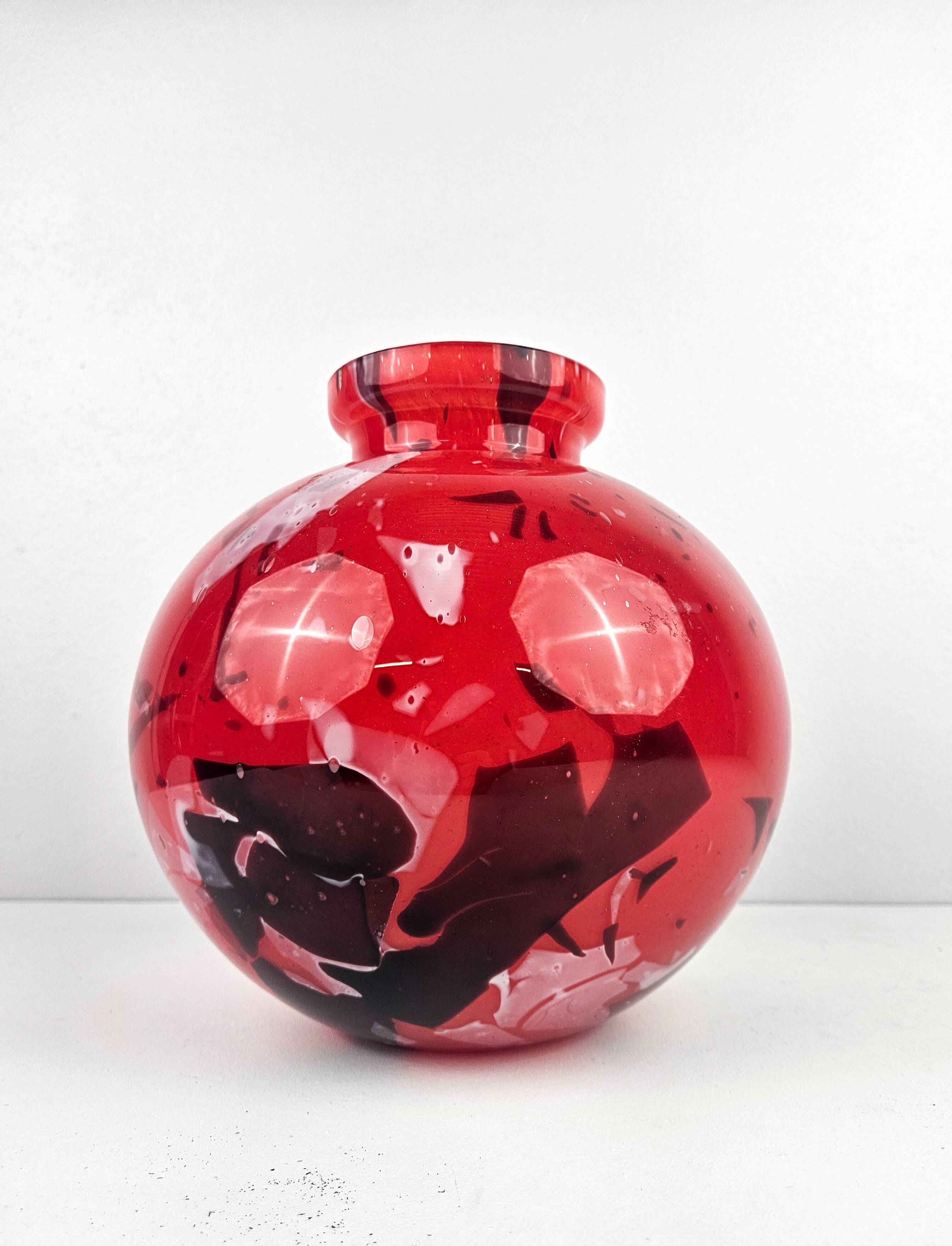 Vintage red glass ball vase