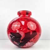 Vintage red glass ball vase
