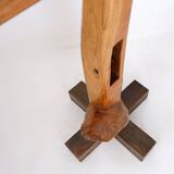 Vintage Brutalist wooden standing coat rack