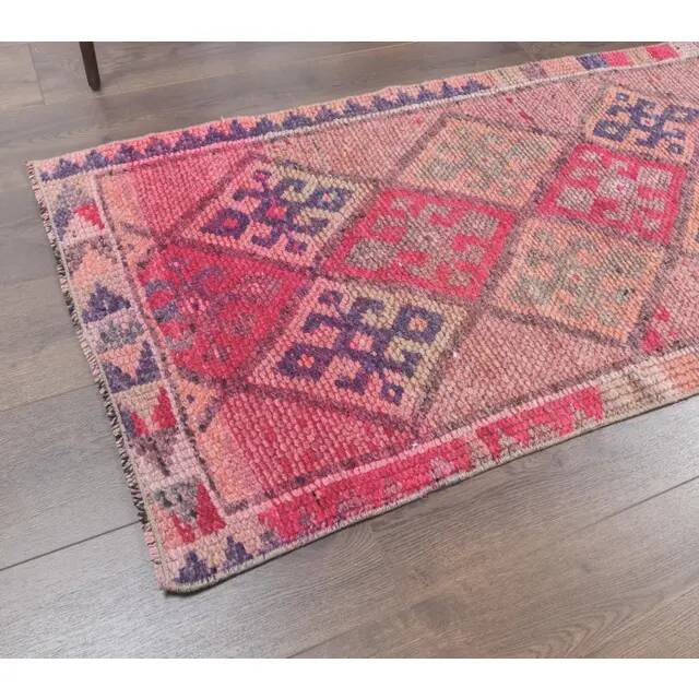 Pink Beige-Blush Vintage Turkish Hand-Knotted Runner 72x365