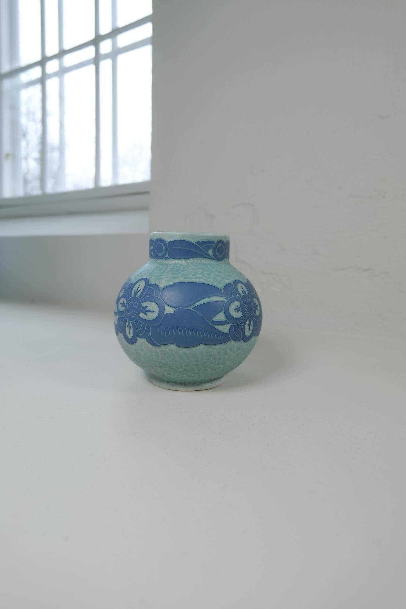 Art Deco Vase Gustavsberg Sgraffito Josef Ekberg, Sweden, 1922