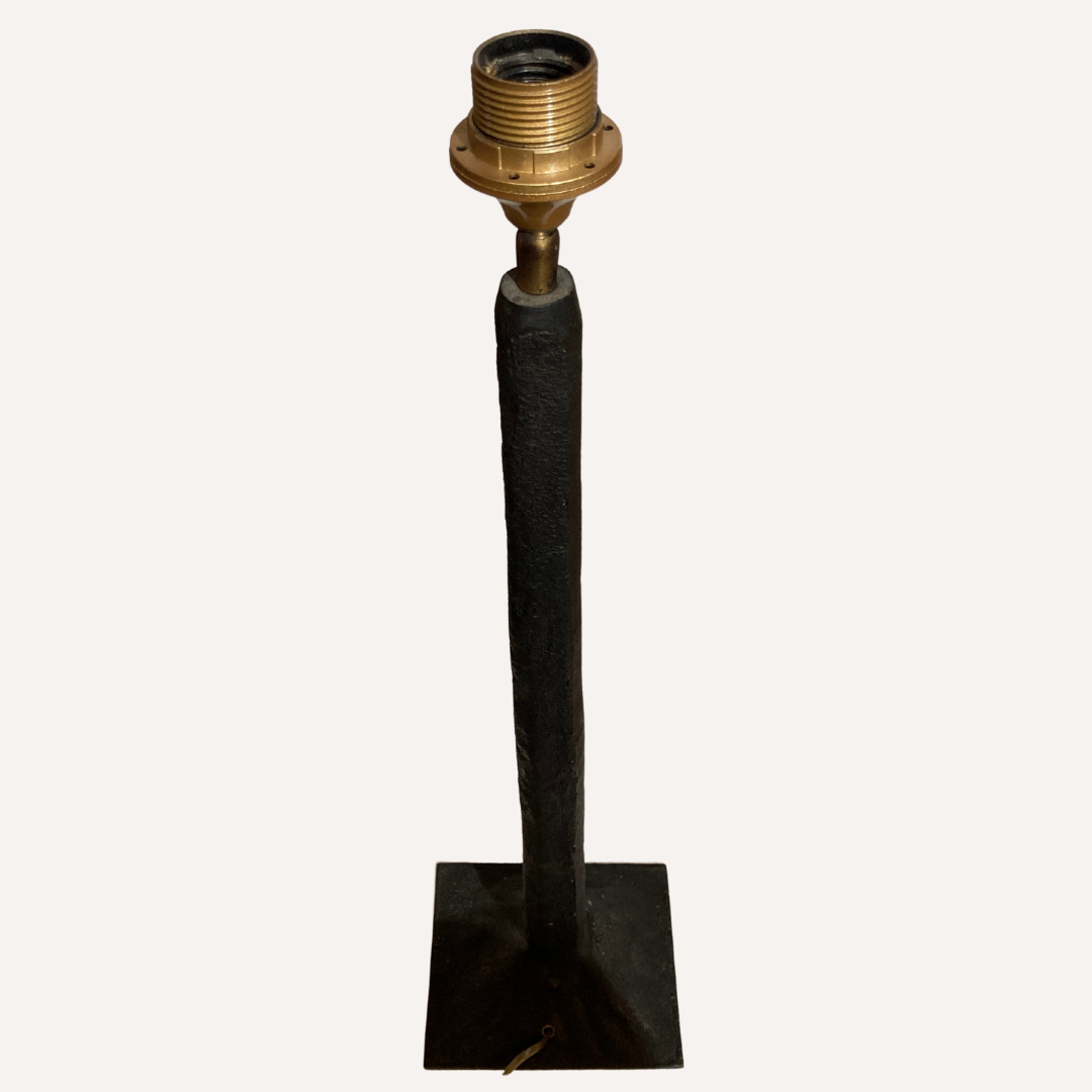 Pair vintage brutalist iron hammered floor or large table lamps, Germany.