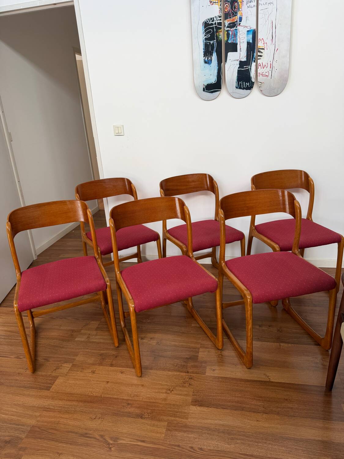 Série de 6 chaises traîneau Baumann vintage