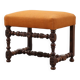 Louis XIII walnut stool with carved turned stretchers and upholstered seat