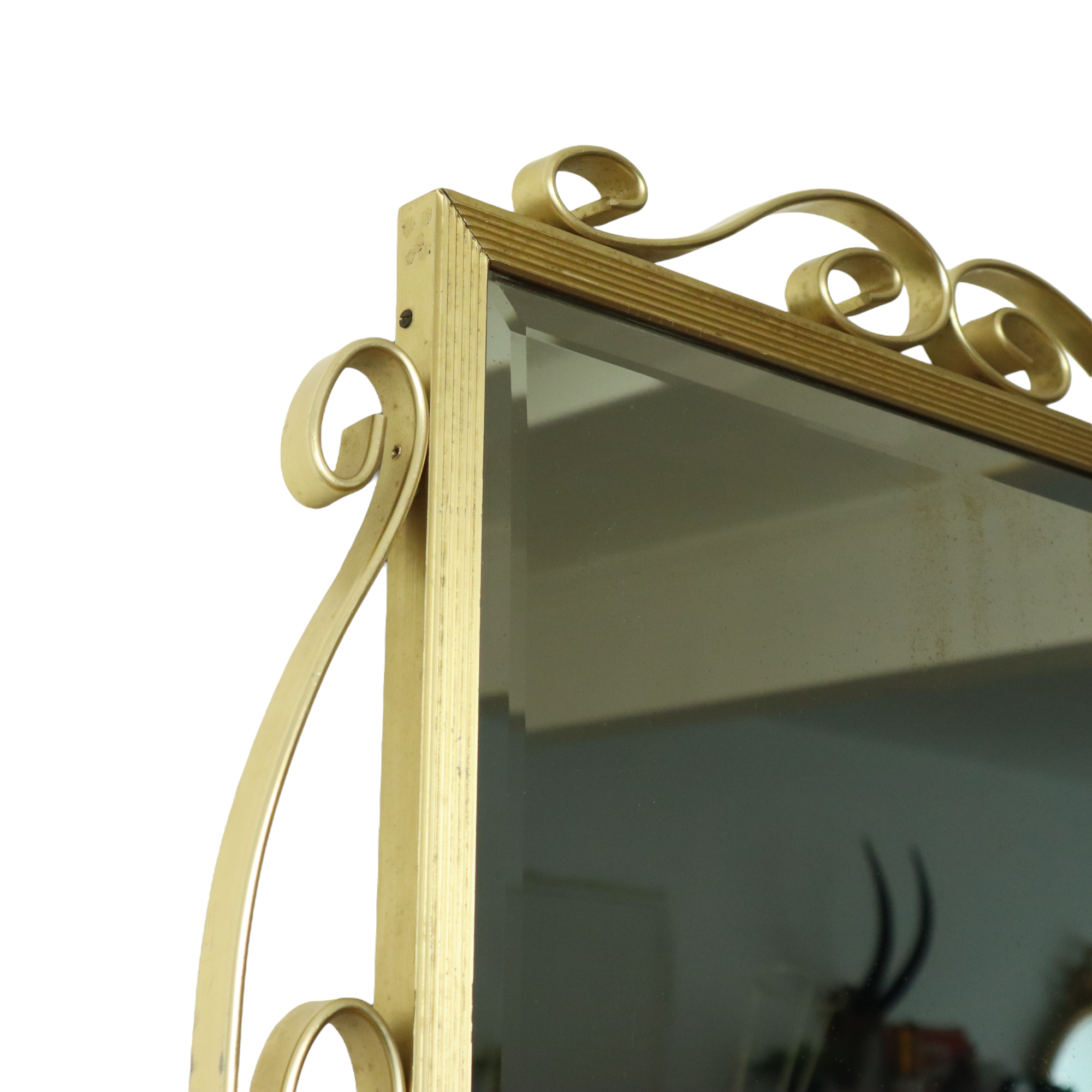 Hollywood regency mirror gold metal faceted mid-century 74cm