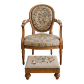 Armchair and footrest set in Louis XVI style
