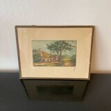 Colored etching in original Maison Bretonne frame