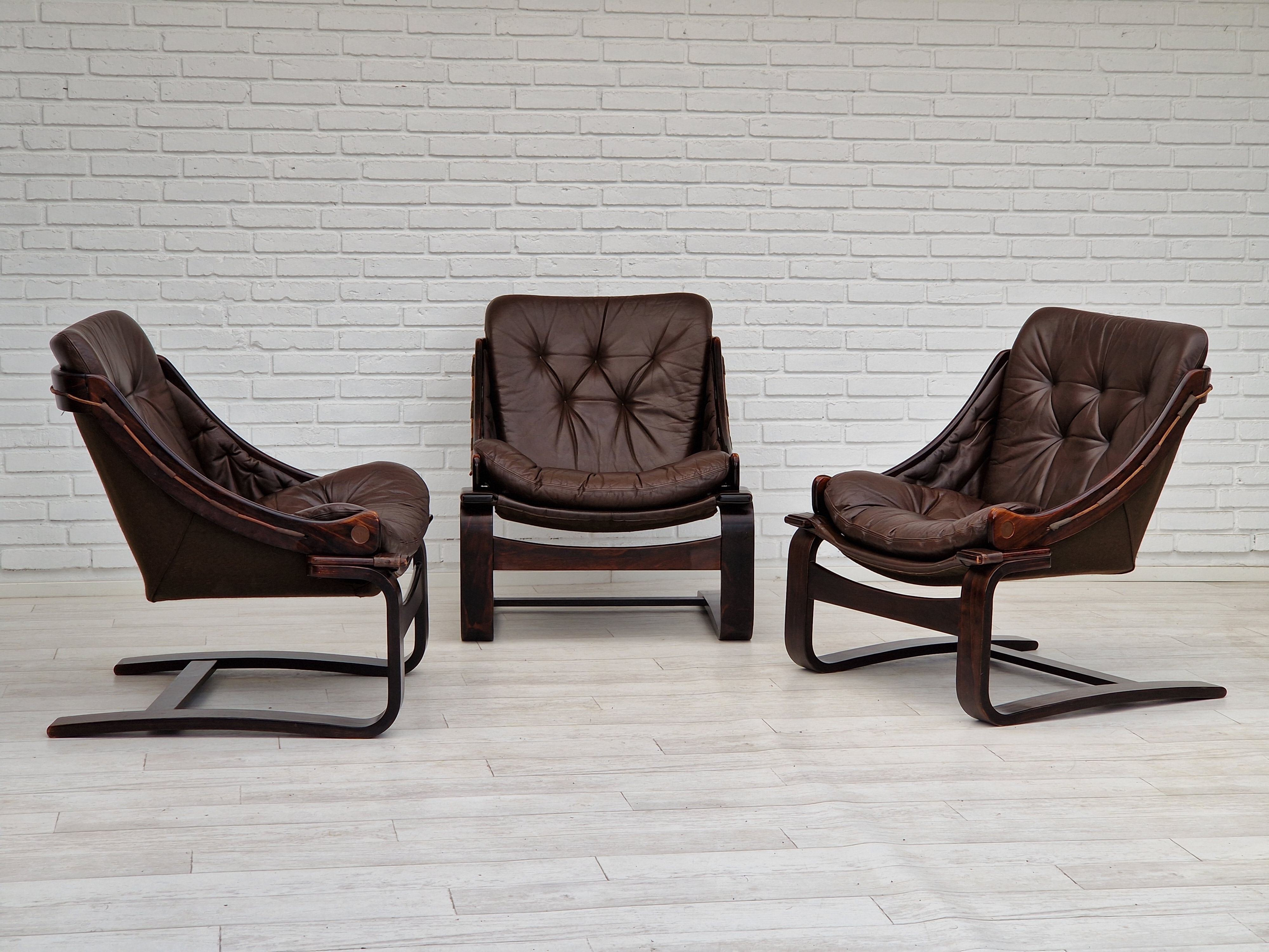 Chaises longues en cuir marron des années 1970 par Ake Fribytter pour Nelo Suède.