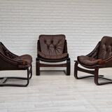 Chaises longues en cuir marron des années 1970 par Ake Fribytter pour Nelo Suède.